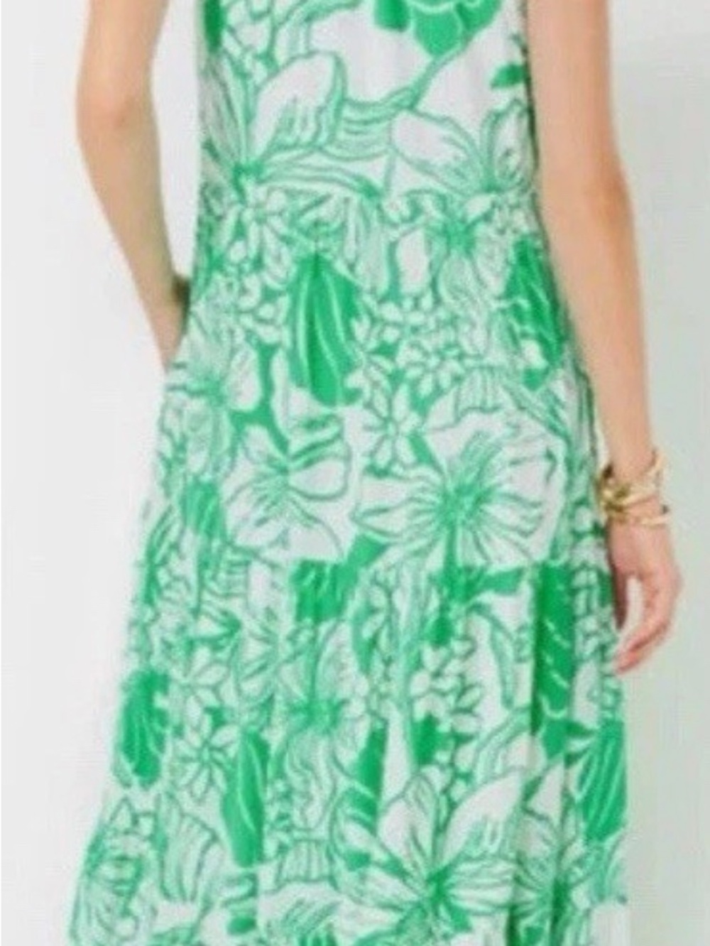 LILLY PULITZER Green and White Floral Tiered Maxi Dress- MED - Picture 3 of 7